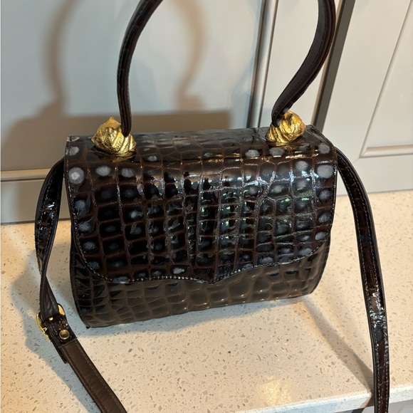 Vintage Ohh Ashley Brown/black Crocodile Pattern Handbag. - Picture 1 of 11